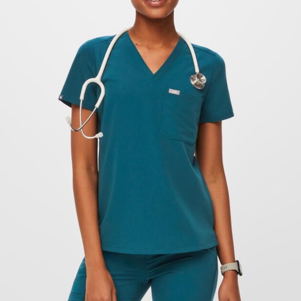 FIGS CARIBBEAN BLUE SCRUB TOP